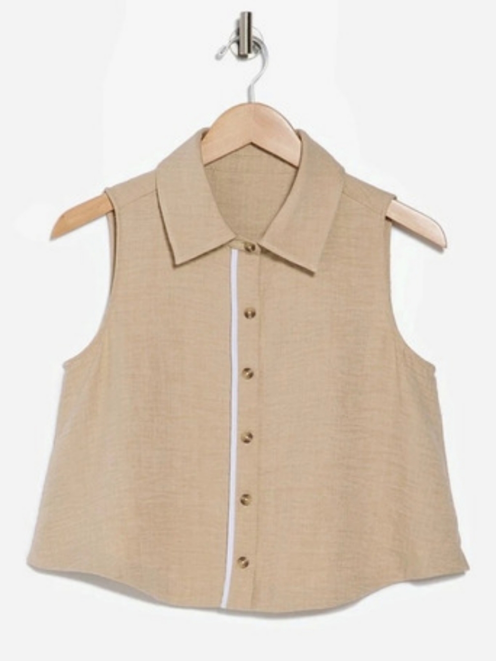 NWT Love By Design Fiji Sleeveless Button-Up Women Shirt Color Beige Size Medium